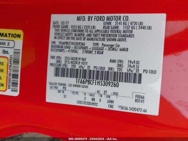 Photo 8 VIN: 1FA6P8CF1H5309260 - FORD MUSTANG 