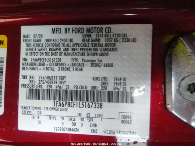 Photo 8 VIN: 1FA6P8CF1L5167338 - FORD MUSTANG 