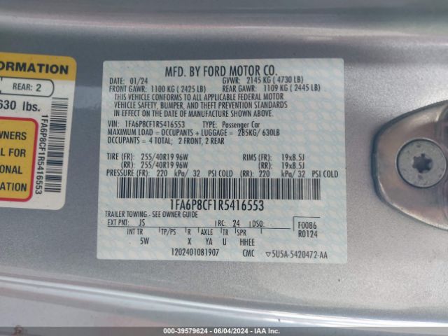 Photo 8 VIN: 1FA6P8CF1R5416553 - FORD MUSTANG 