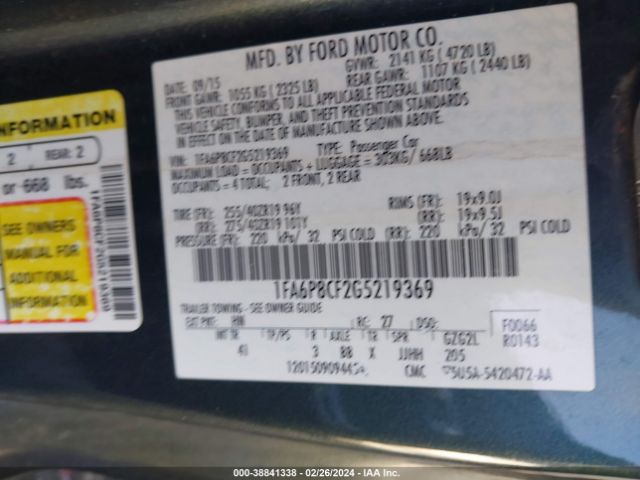 Photo 8 VIN: 1FA6P8CF2G5219369 - FORD MUSTANG 