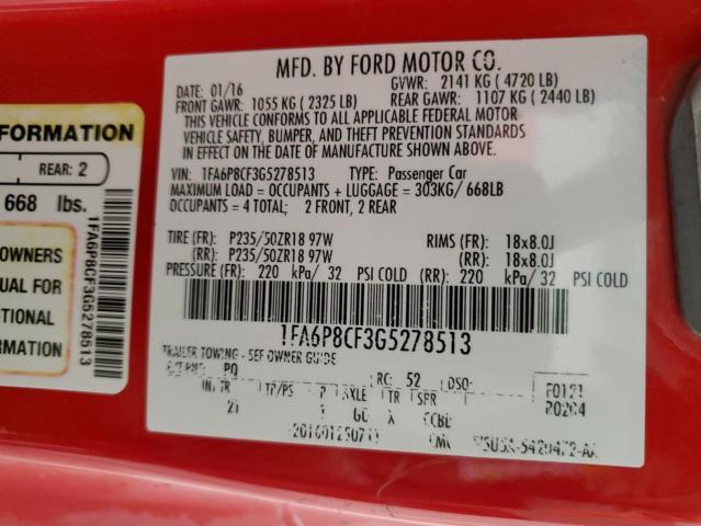 Photo 12 VIN: 1FA6P8CF3G5278513 - FORD MUSTANG 