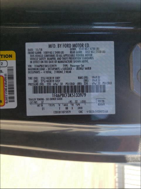 Photo 9 VIN: 1FA6P8CF3K5133979 - FORD MUSTANG GT 