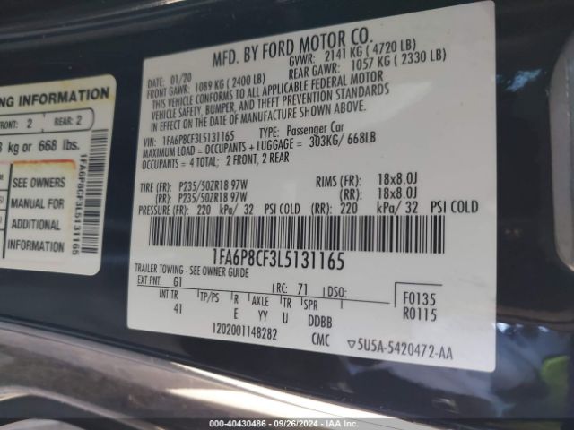 Photo 8 VIN: 1FA6P8CF3L5131165 - FORD MUSTANG 