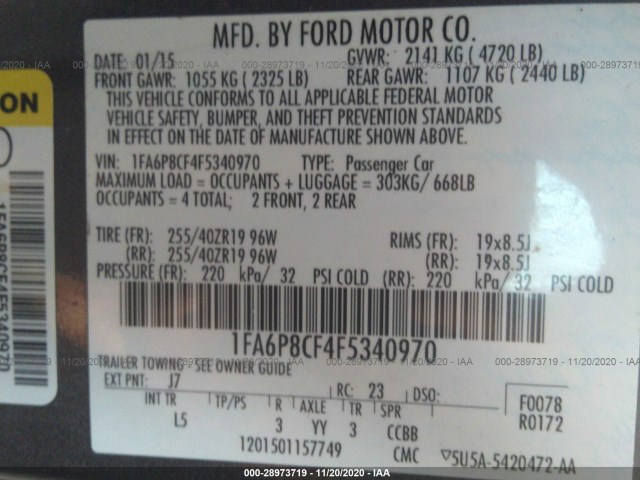 Photo 8 VIN: 1FA6P8CF4F5340970 - FORD MUSTANG 