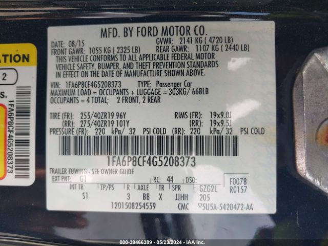 Photo 8 VIN: 1FA6P8CF4G5208373 - FORD MUSTANG 