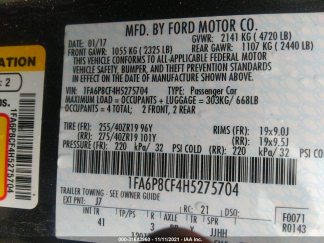 Photo 8 VIN: 1FA6P8CF4H5275704 - FORD MUSTANG 