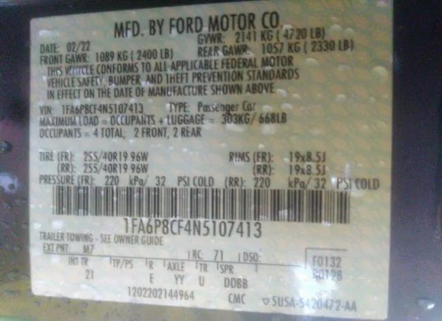 Photo 8 VIN: 1FA6P8CF4N5107413 - FORD MUSTANG 