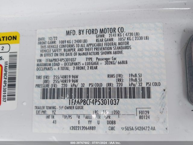 Photo 8 VIN: 1FA6P8CF4P5301037 - FORD MUSTANG 