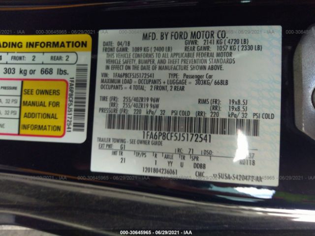 Photo 8 VIN: 1FA6P8CF5J5172541 - FORD MUSTANG 