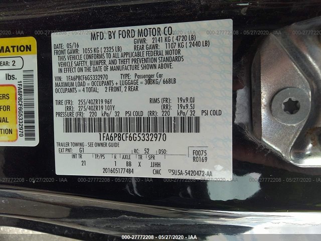 Photo 8 VIN: 1FA6P8CF6G5332970 - FORD MUSTANG 