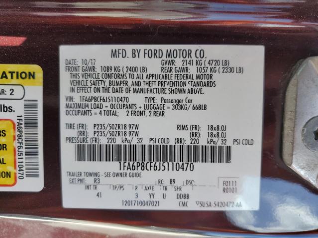 Photo 11 VIN: 1FA6P8CF6J5110470 - FORD MUSTANG 