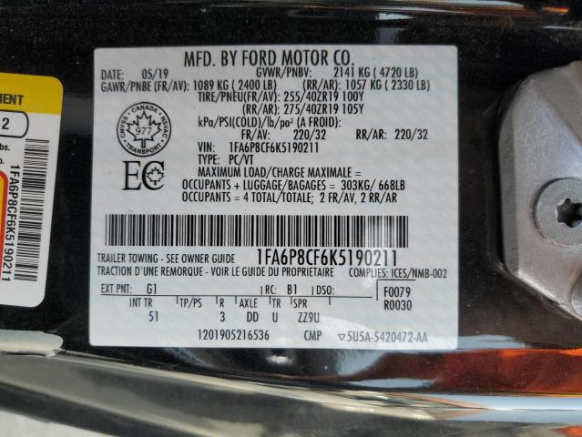 Photo 12 VIN: 1FA6P8CF6K5190211 - FORD MUSTANG GT 