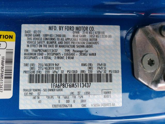 Photo 11 VIN: 1FA6P8CF6M5113437 - FORD MUSTANG GT 