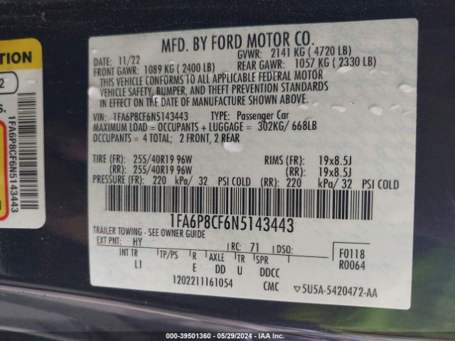 Photo 8 VIN: 1FA6P8CF6N5143443 - FORD MUSTANG 