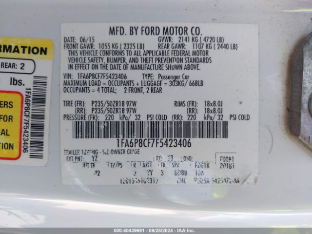 Photo 8 VIN: 1FA6P8CF7F5423406 - FORD MUSTANG 