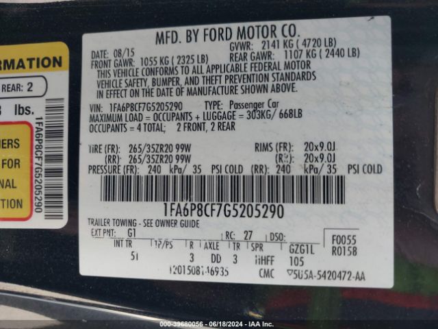 Photo 8 VIN: 1FA6P8CF7G5205290 - FORD MUSTANG 