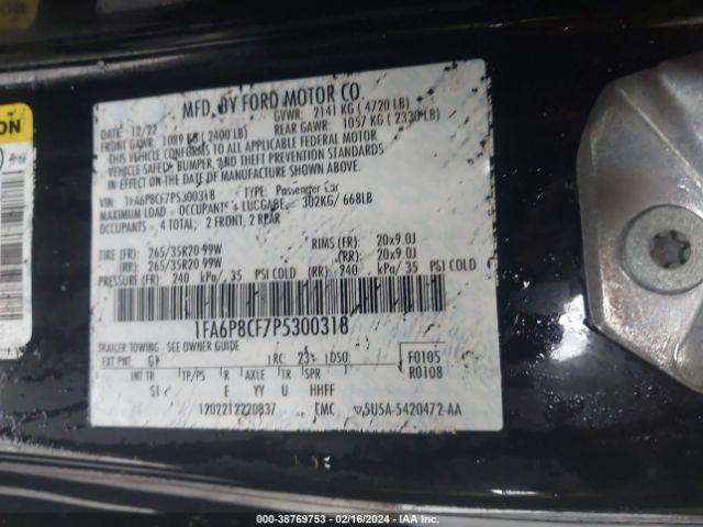 Photo 8 VIN: 1FA6P8CF7P5300318 - FORD MUSTANG 