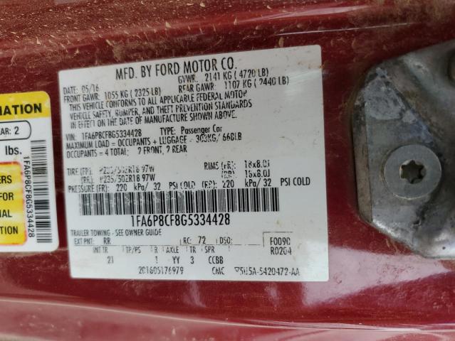 Photo 11 VIN: 1FA6P8CF8G5334428 - FORD MUSTANG 