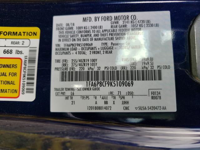 Photo 9 VIN: 1FA6P8CF9K5109069 - FORD MUSTANG GT 