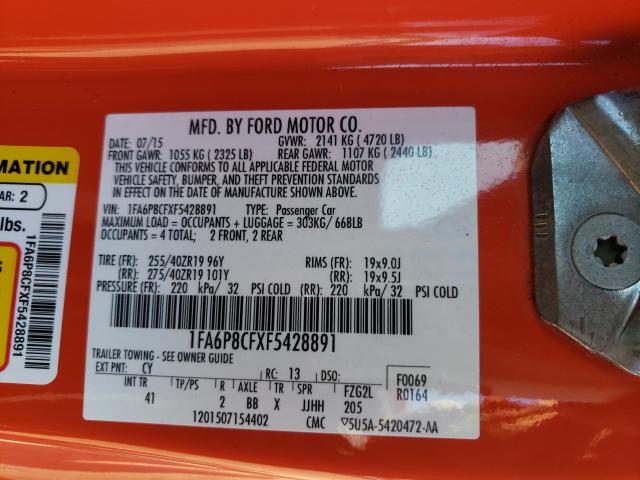 Photo 9 VIN: 1FA6P8CFXF5428891 - FORD MUSTANG GT 