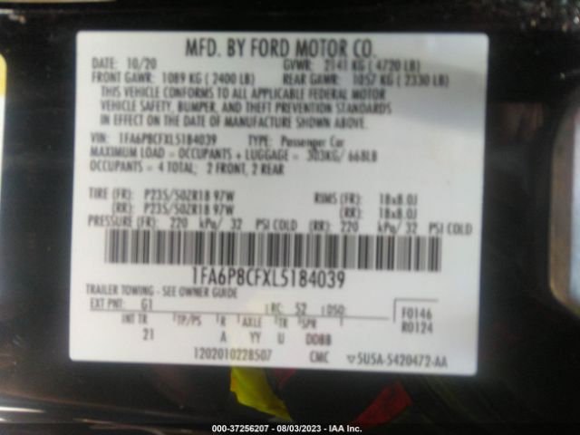 Photo 8 VIN: 1FA6P8CFXL5184039 - FORD MUSTANG 