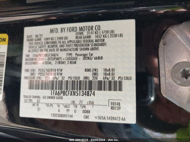 Photo 8 VIN: 1FA6P8CFXN5134874 - FORD MUSTANG 