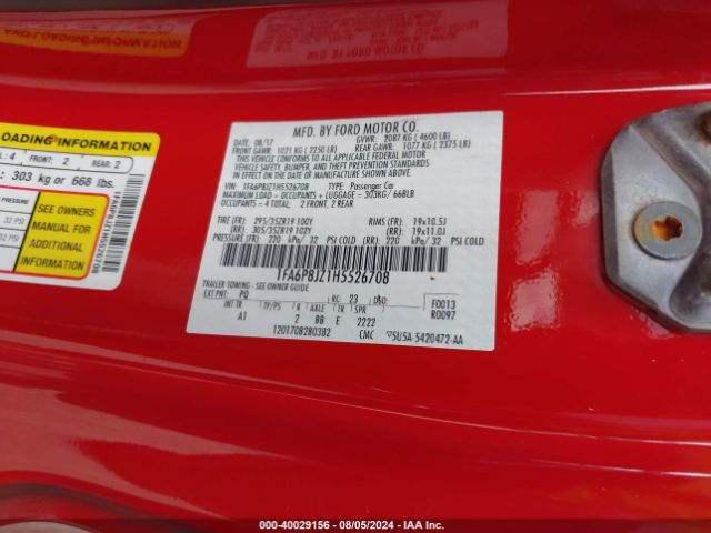 Photo 8 VIN: 1FA6P8JZ1H5526708 - FORD MUSTANG 