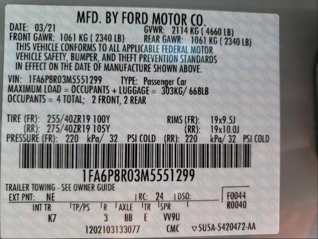 Photo 9 VIN: 1FA6P8R03M5551299 - FORD MUSTANG MA 