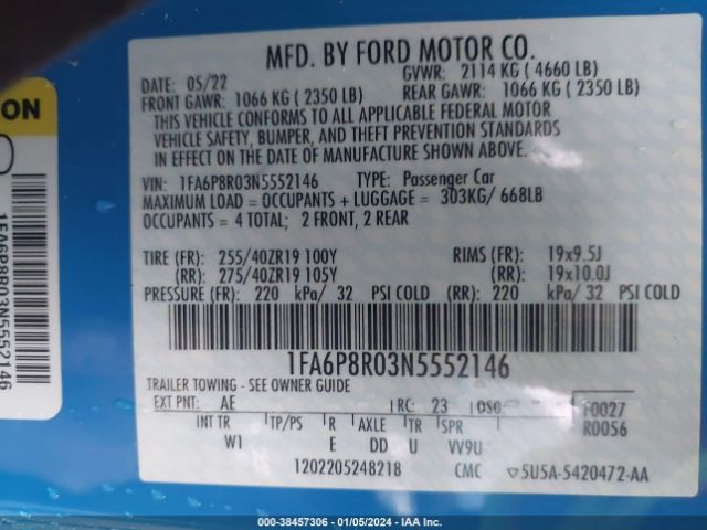 Photo 8 VIN: 1FA6P8R03N5552146 - FORD MUSTANG 