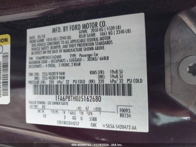 Photo 8 VIN: 1FA6P8TH0J5162680 - FORD MUSTANG 