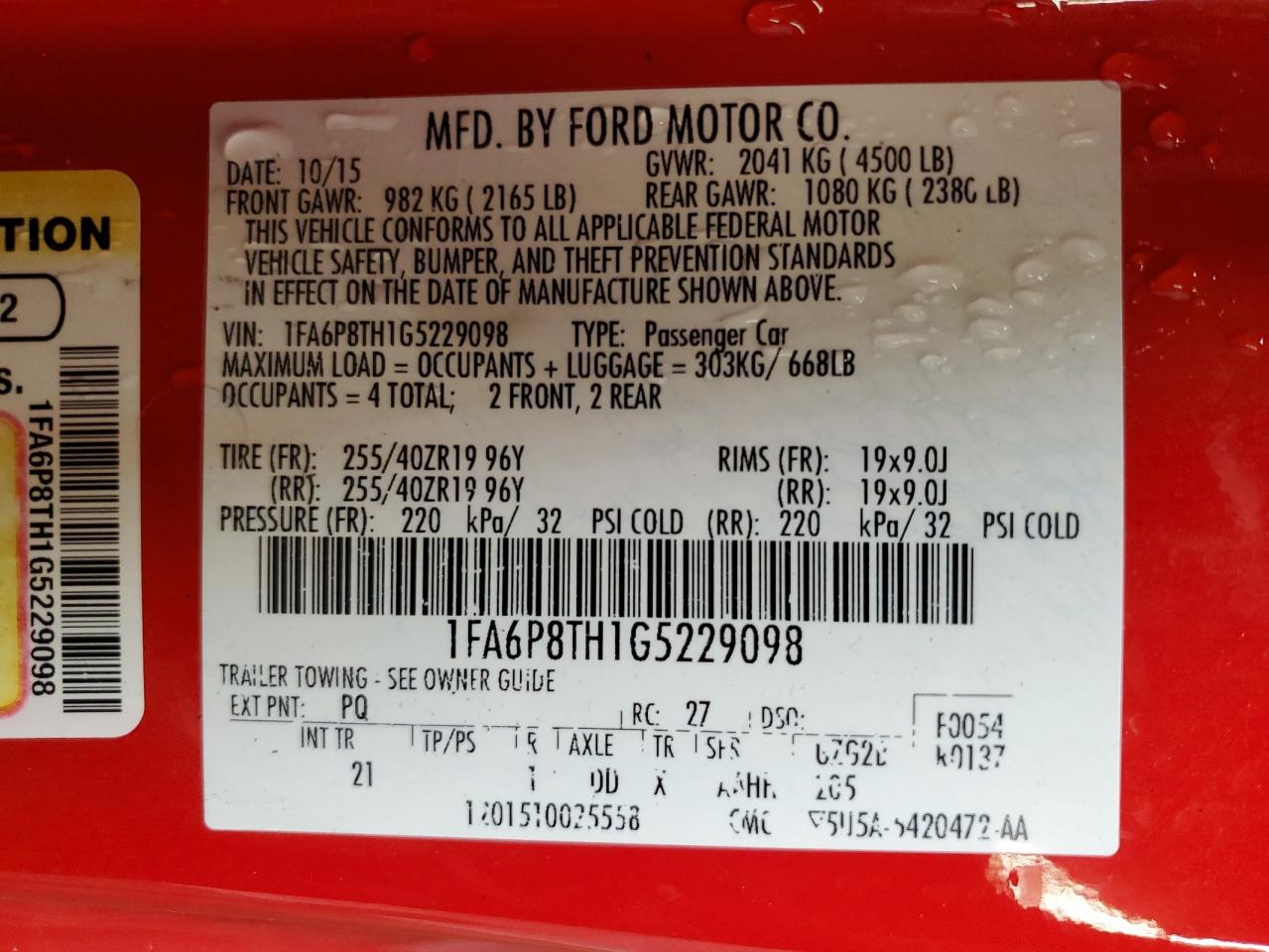 Photo 12 VIN: 1FA6P8TH1G5229098 - FORD MUSTANG 