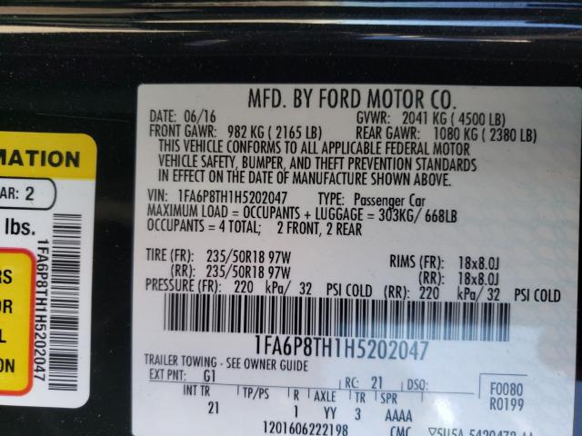 Photo 9 VIN: 1FA6P8TH1H5202047 - FORD MUSTANG 