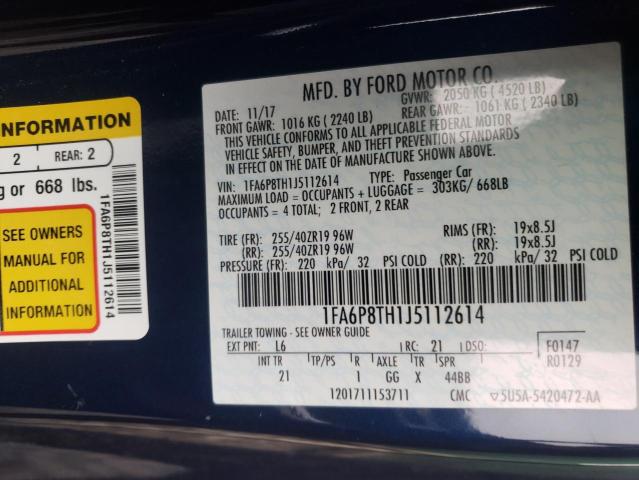 Photo 9 VIN: 1FA6P8TH1J5112614 - FORD MUSTANG 