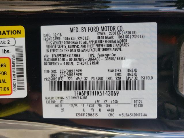 Photo 9 VIN: 1FA6P8TH1K5143069 - FORD MUSTANG 