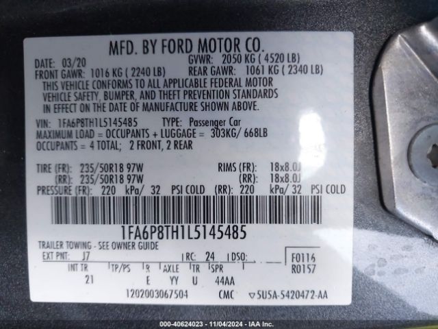 Photo 8 VIN: 1FA6P8TH1L5145485 - FORD MUSTANG 