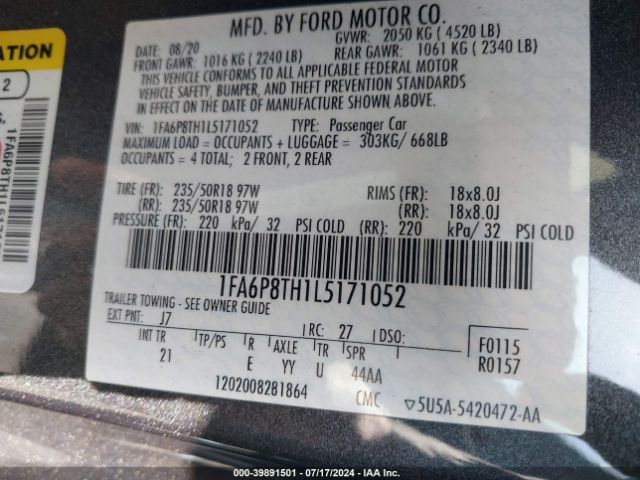 Photo 8 VIN: 1FA6P8TH1L5171052 - FORD MUSTANG 