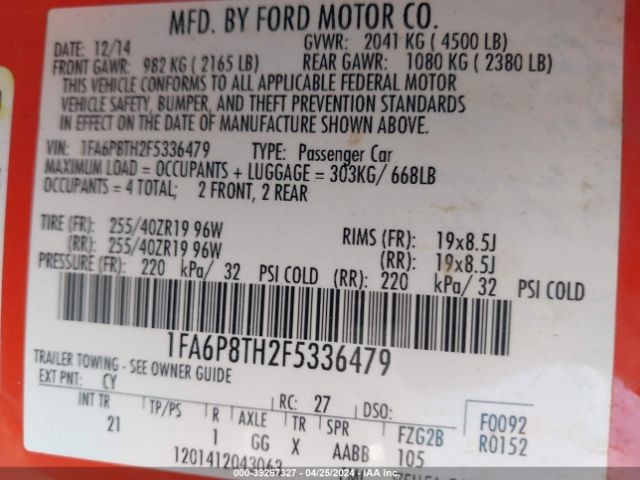 Photo 8 VIN: 1FA6P8TH2F5336479 - FORD MUSTANG 