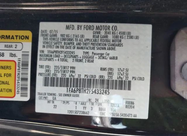 Photo 8 VIN: 1FA6P8TH2F5433245 - FORD MUSTANG 