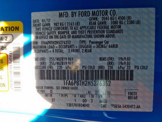 Photo 9 VIN: 1FA6P8TH2H5276352 - FORD MUSTANG 