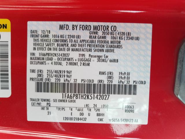 Photo 9 VIN: 1FA6P8TH2K5142027 - FORD MUSTANG 