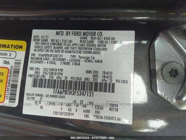 Photo 8 VIN: 1FA6P8TH3F5347121 - FORD MUSTANG 