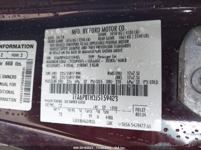 Photo 8 VIN: 1FA6P8TH3J5159403 - FORD MUSTANG 