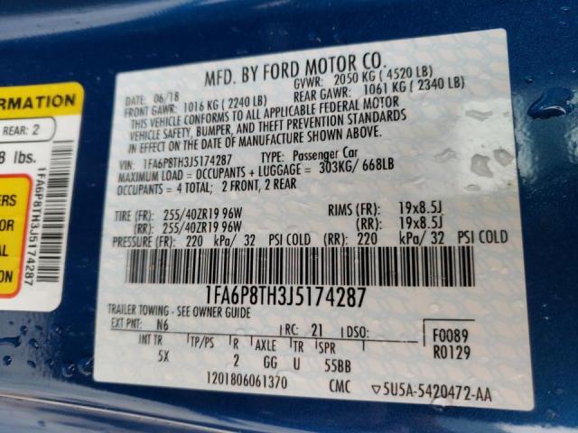 Photo 9 VIN: 1FA6P8TH3J5174287 - FORD MUSTANG 