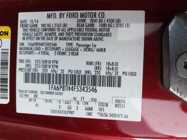 Photo 9 VIN: 1FA6P8TH4F5343546 - FORD MUSTANG 