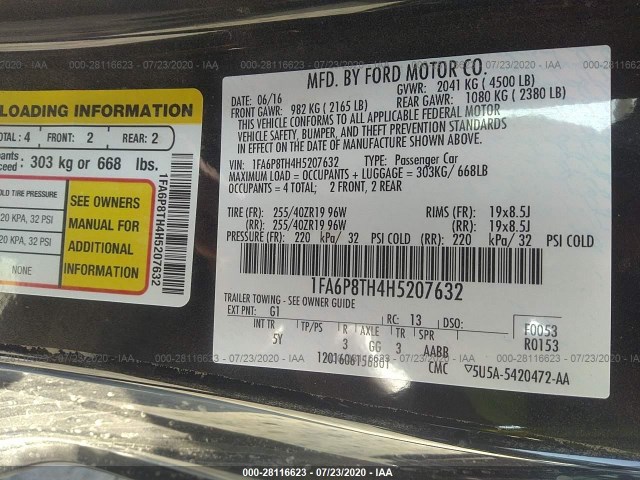 Photo 8 VIN: 1FA6P8TH4H5207632 - FORD MUSTANG 