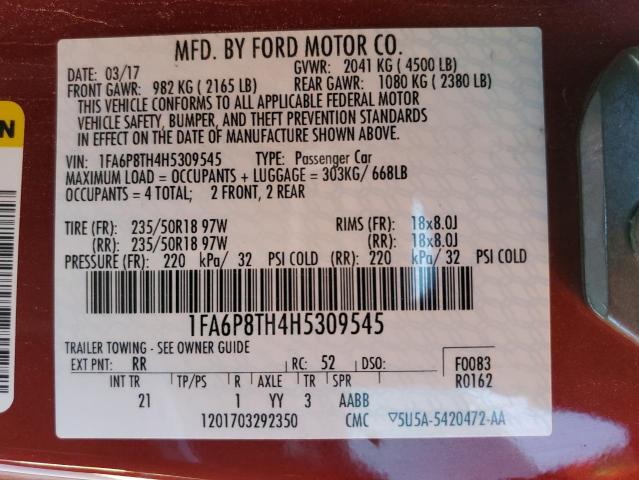 Photo 11 VIN: 1FA6P8TH4H5309545 - FORD MUSTANG 