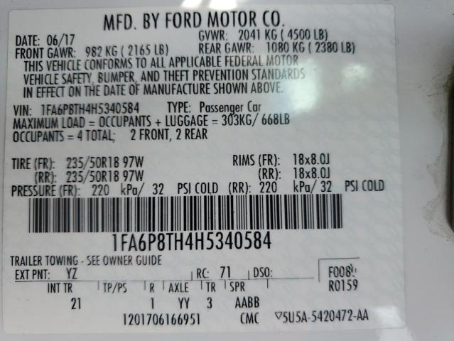 Photo 11 VIN: 1FA6P8TH4H5340584 - FORD MUSTANG 