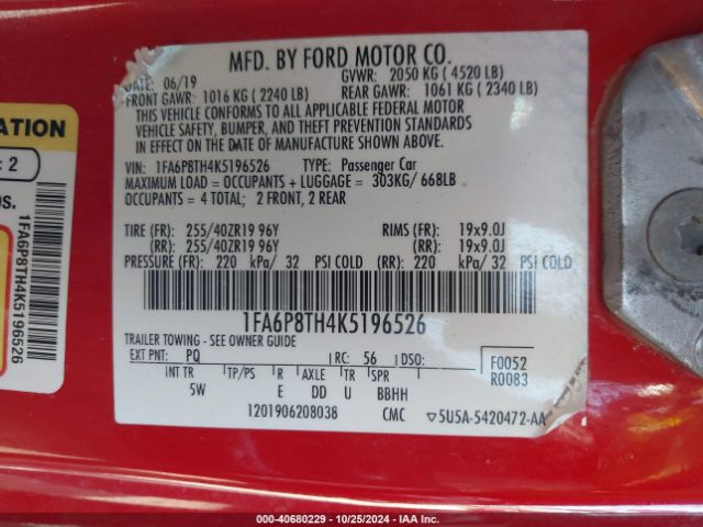 Photo 8 VIN: 1FA6P8TH4K5196526 - FORD MUSTANG 