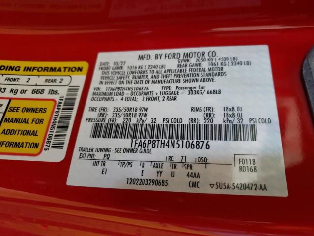 Photo 12 VIN: 1FA6P8TH4N5106876 - FORD MUSTANG 