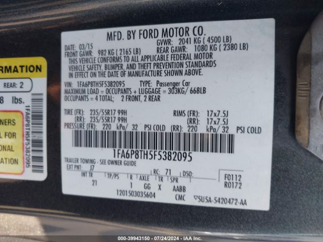 Photo 8 VIN: 1FA6P8TH5F5382095 - FORD MUSTANG 